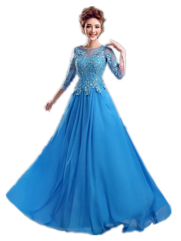

Blue Party Gown 2017 New Fashion Bride Sweet Embroidery Scalloped Plus Size Mother Of The Bride Long Evening Dress