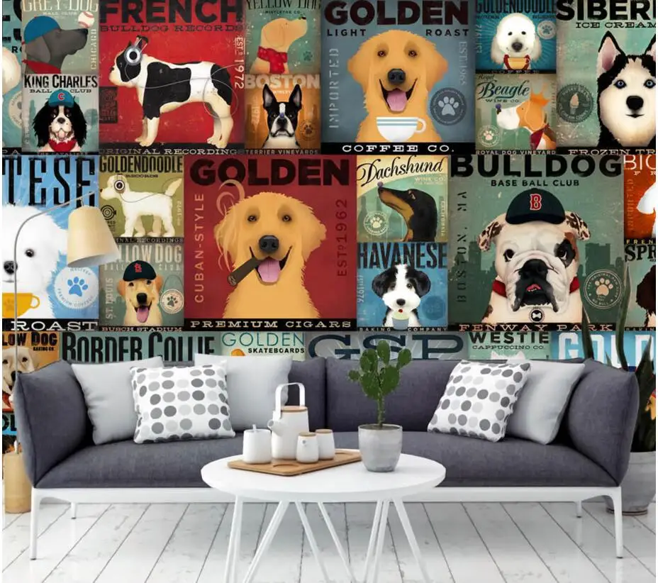 

3d room wallpaper custom photo Cartoon funny dog illustrations decoration painting 3d wall murals wallpaper for walls 3 d