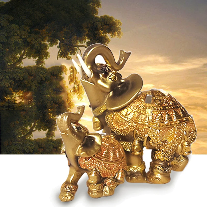 

Elephant Ornament Traditional Symbol Charm 2pcs set Ancient Figurines Statue Animal Display Decoration Durable
