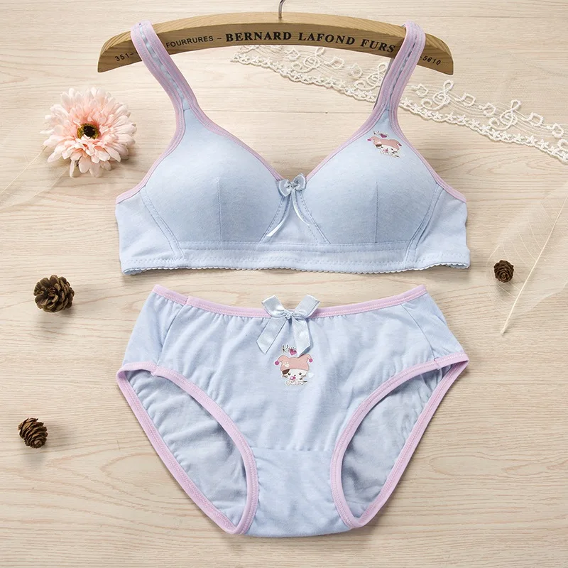 Women Lingerie Bra Briefs Set Wire Free Girl Bra Set Bralette Cute Cartoon Panties Set