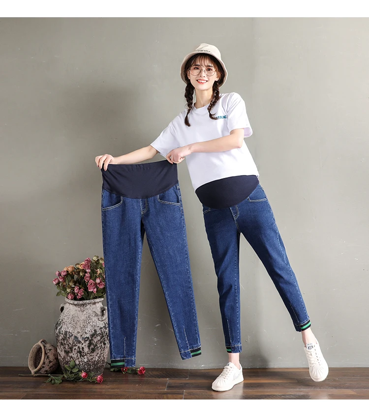 Весенние и летние Стрейчевые джинсы для беременных женщин были тонкие ...