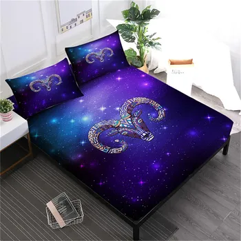

Colorful Animal Sheep Print Sheets Set 3D Galaxy Fitted Sheet King Queen Bed Linens White Purple Bedclothes Pillowcase 4Pcs