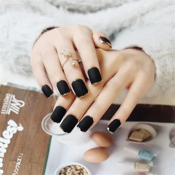 

24pcs Golden Full Frame Frosted Fake Nails Short Square 8 Colors Full Cover