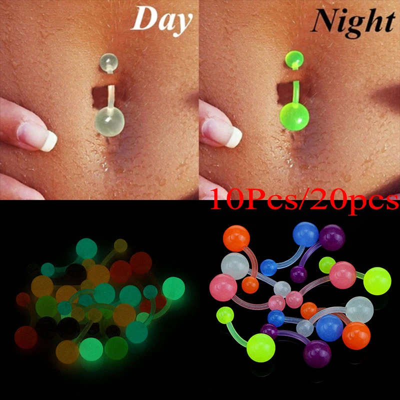 

Fashion Mix Color 10/20Pcs Silicone Belly Piercing Navel Flexible Bar Balls Piercing Nombril Stud Earring Body Jewelry