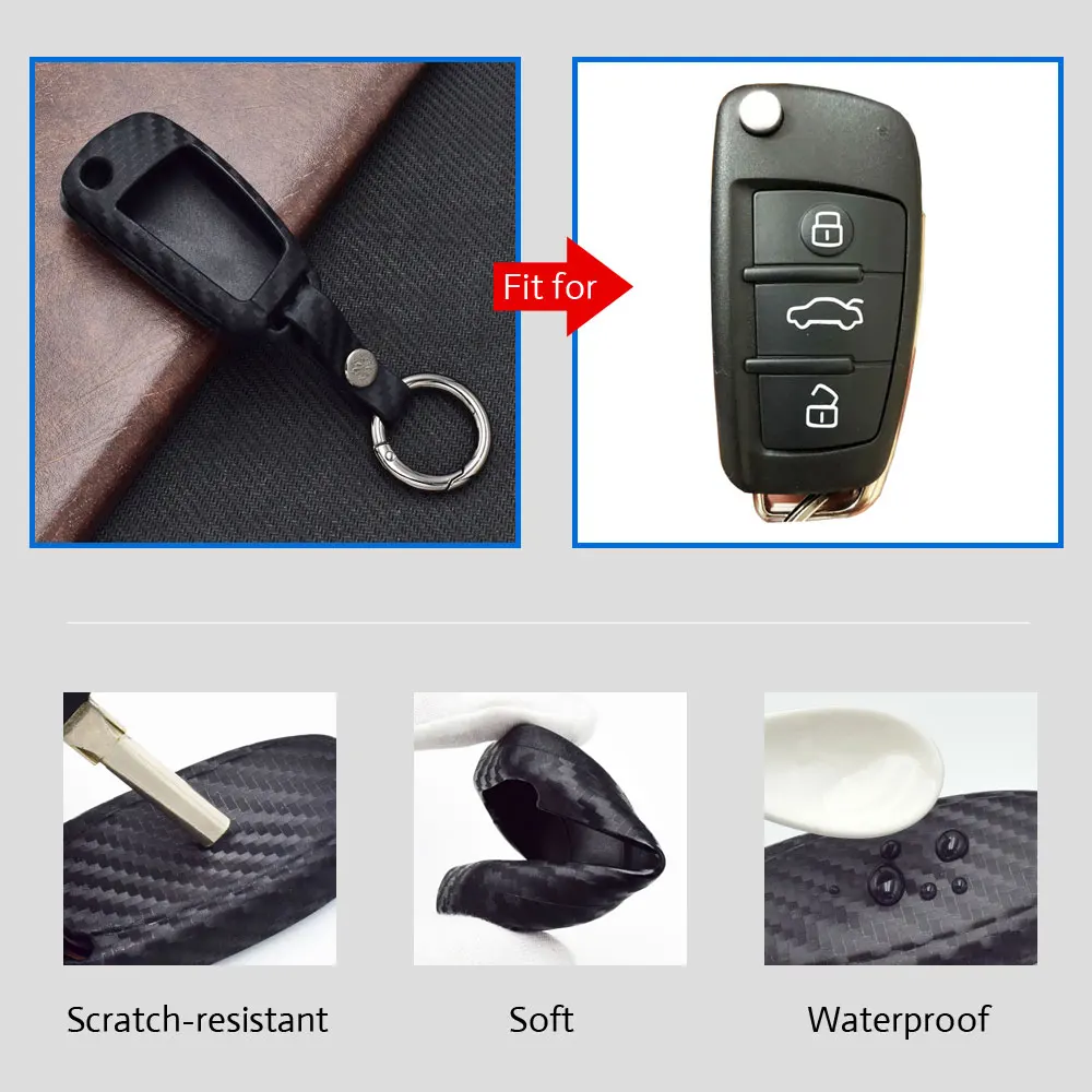Audi 3 buttons Flip key Carbon Fiber Case (2)