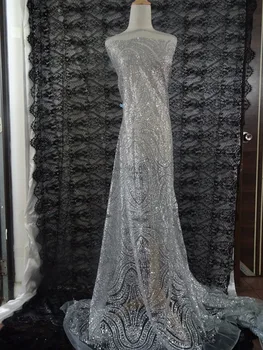 

unique french embroidered lace fabric with glued glitter shinning glued glitter lace fabric for party dress