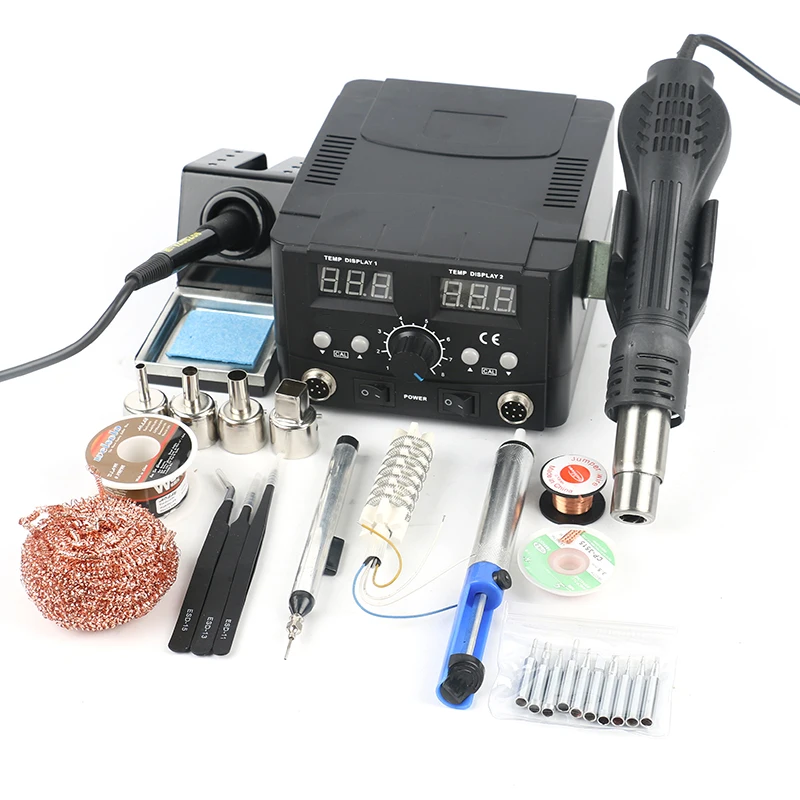 

2 IN 1 Dual LCD Digital Soldering Station Hot Air Gun Rework Station Electric Soldering Iron For Phone PCB IC SMD Welding Set