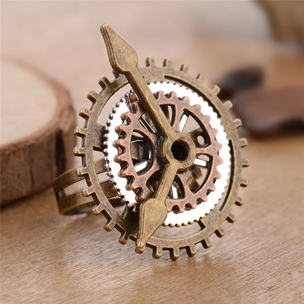2 Pieces Antique Steampunk Watch Part Gears Wheel Rings Fashion Jewelry 17mm