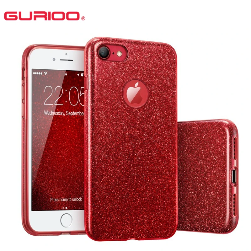 

Phone cases For apple iphone 6 6S 7 8 plus Back Cover Shinning Protective Bumper Bling Glitter 3-Layer Case for iPhone X 5S SE