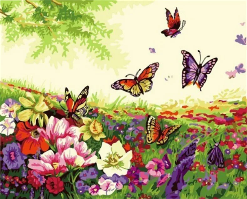 YH074 DIY Ручная роспись маслом цветы бабочка цифровая живопись по номерам Масляные картины китайские картины-свитки домашний декор