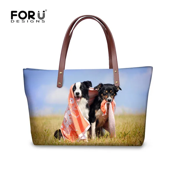 Forudesigns/3D Бордер-колли собака Для женщин сумки Повседневное женская через плечо Сумки животного сумка Bolsas Женственный топ-ручкой - Цвет: Слоновая кость