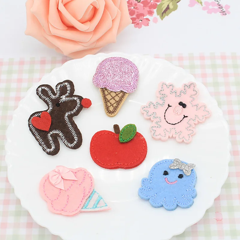 

15pcs/lot Ice cream star apple octopus reindeer iron on patches DIY Children's hair clips and diy beautiful clothes and shoes