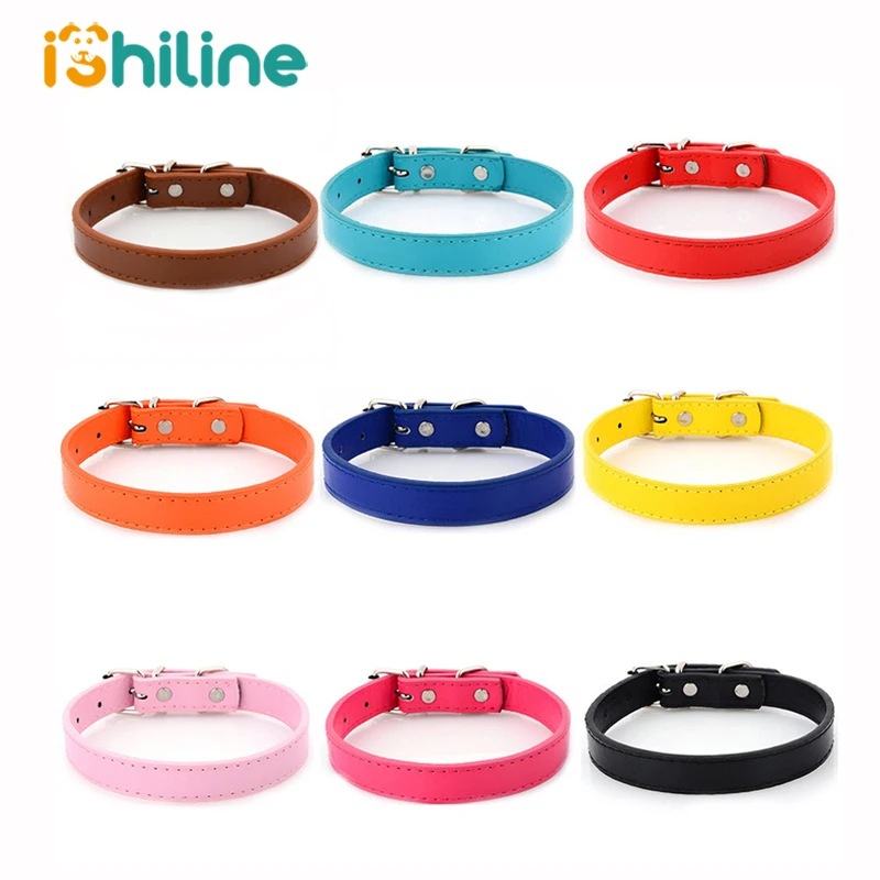 

PU Leather Solid Soft Colorful Pet Dog Collar For Small Medium Large Dogs Neck Strap Adjustable Safe Puppy Kitten Cats Collar