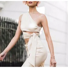 Стиль нет. T151 одно плечо модные женские топы с завязками