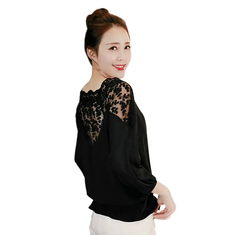 Корейская версия свободного шитья кружева Обрезанные рукава женский топ сексуальный перспективный лепесток декольте Топ