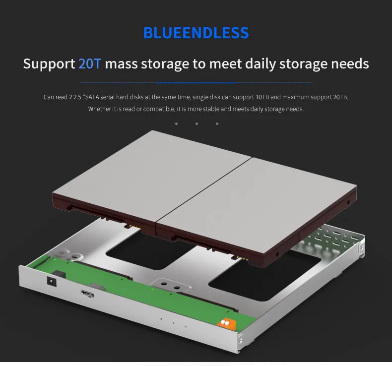 ssd hard drive enclosure Blueendless Dual HaId Disk RAID Array USB3.0/USB3.1 Dual Bay dock HHD Enclosure RAID Auto Data Backup 3.5'' HHD Array USB3.1 3.5 inch sata external hard disk casing usb 3.0 support