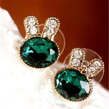 

Rhinestone Crystal Rabbit Stud Earrings For Women Navy Green 4ED127