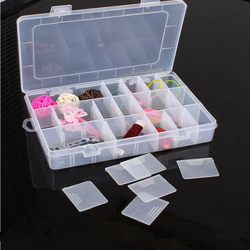 24 Grid Clear Plastic Adjustable Jewelry Bead Organizer Box Storage