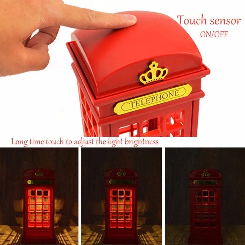 Venda de Poupança de Energia Cabine de Telefone Lâmpada de Mesa de Cabeceira Retro Londres Noturna Bateria Dupla-uso Led Luz Usb 3 Luzes noturnas
