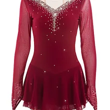 Красное платье для фигурного катания с длинными рукавами ледяные юбки для конькобежцев спандекс женское платье для катания на коньках для девочек