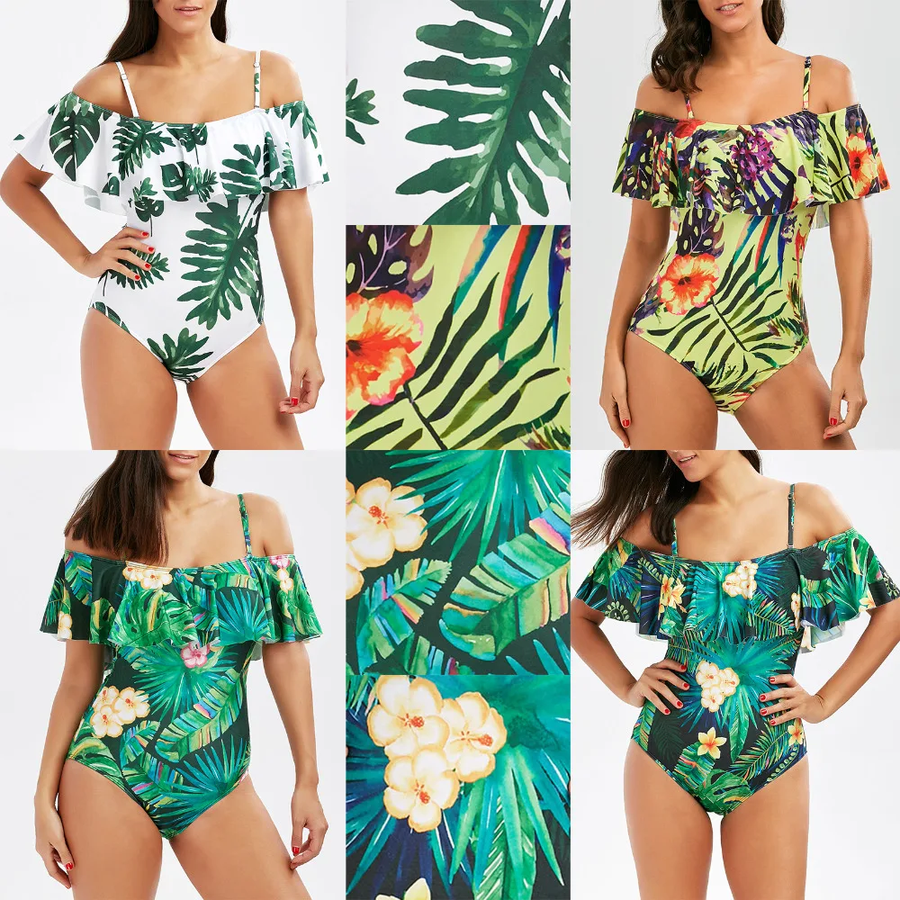 lyric One Piece Floral Swimsuit Women 2019 Frill Swimwear Bandage Women's Swimming Suit Sexy Bikini Striped Bandage Bather Wear