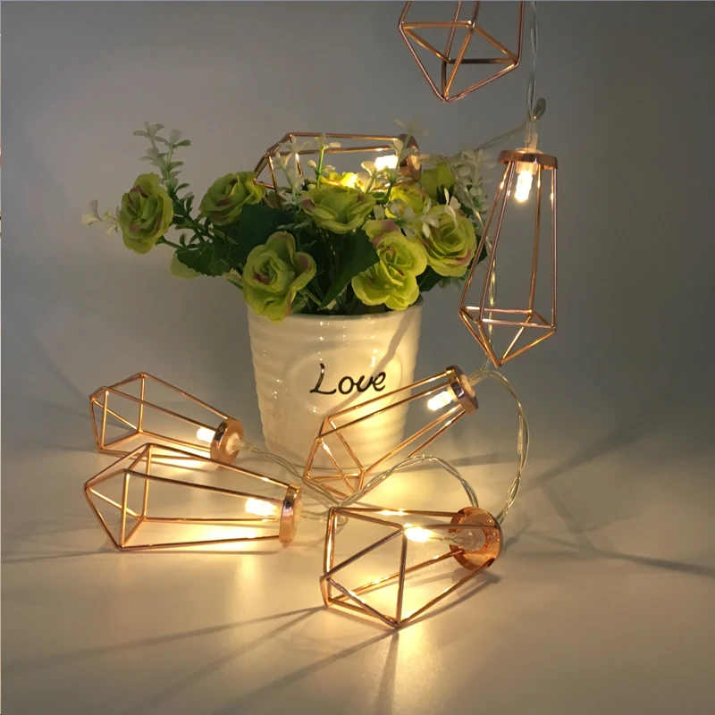 3M 20 LED Diamond Shape Fairy String Light Retro Iron Metal Wedding Lantern Lamp