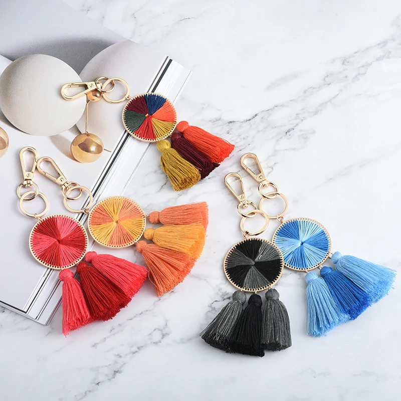 Fecilia 2019 Trendy Handmade Alloy Tassel Bohemian Bag Pendant Keychain Women Ethnic Key Chain Bag Parts & Accessories