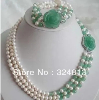 

New High Quality Fashion Picture White Pearl Natural Necklace Bracelet Set #2047-SADW