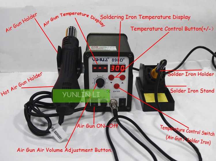 2 в 1 SMD паяльная станция промышленный цифровой Дисплей горячий ветер паяльная станция с высокой Мощность нагрева Core YH-898D +