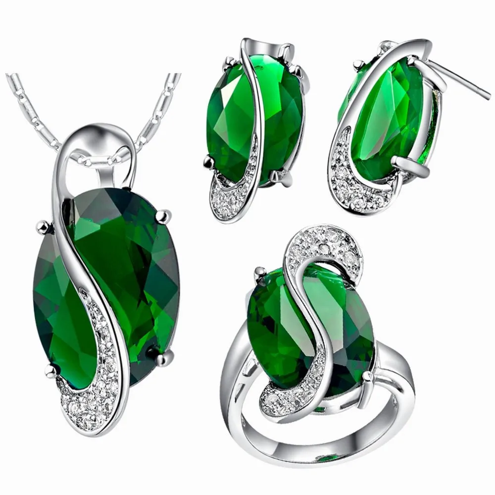 

wholesal Zircon Gem Noble Rich Green Crystal Rare Gem Stone Ring Pendant Earrings Women's White Filled choker bts