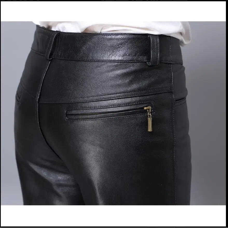 M-4XL Autumn and winter new Korean sheepskin leather pants men Haining leather motorcycle feet slim windproof men's Trousers