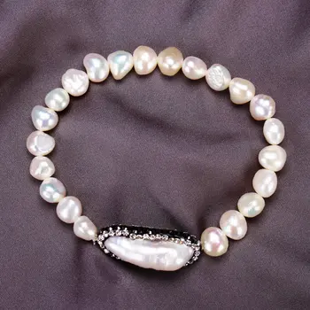 

SINZRY 2018 NEW handmade 100% 7-8mm natural baroque pearl charm bracelets elastic band zircon elegant jewelry for female