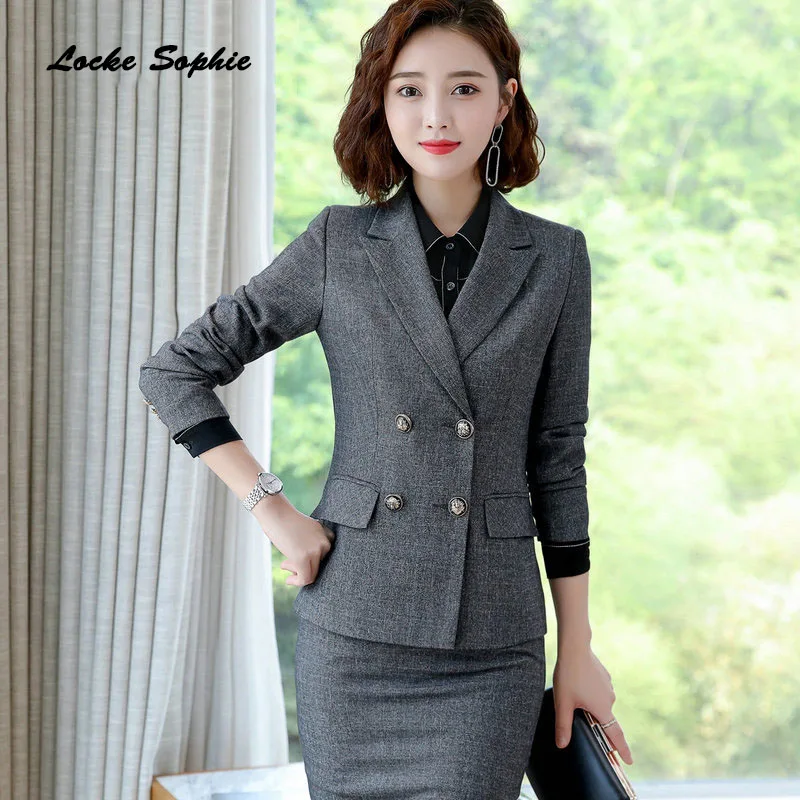 1pcs Women Plus size Blazers coats 2019 Autumn cotton Splicing Double-breasted Small Suits jackets ladies Skinny Blazers Suit