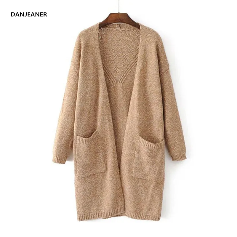 Danjeaner Women Slim Fit Knitted Sweaters Long Cardigan Autumn Winter Fashion Back Hollow Out Oversized Sweater with Big Pockets |