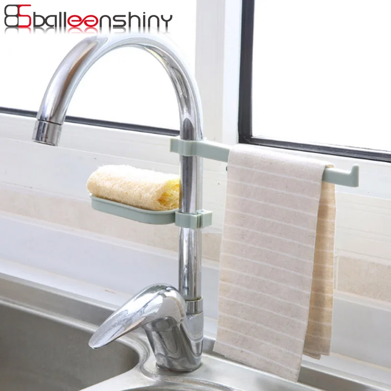 

BalleenShiny 2pcs Faucet Hanging Storage Rack Sink Drain Shelf Towel Rack Kitchen Bathroom Sponge Soap Rags Organizer Hold