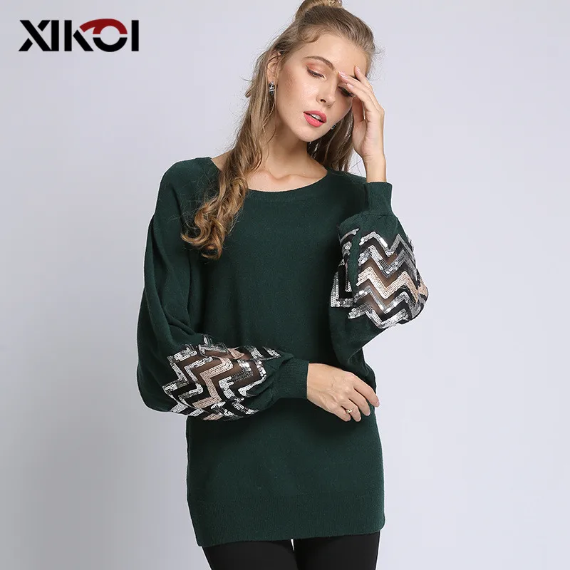 XIKOI Autumn Winter 2018 Women Sweaters And Pullovers Sexy Lantern Sleeve Knitted Sweater Pullover Female Loose Women jumpers