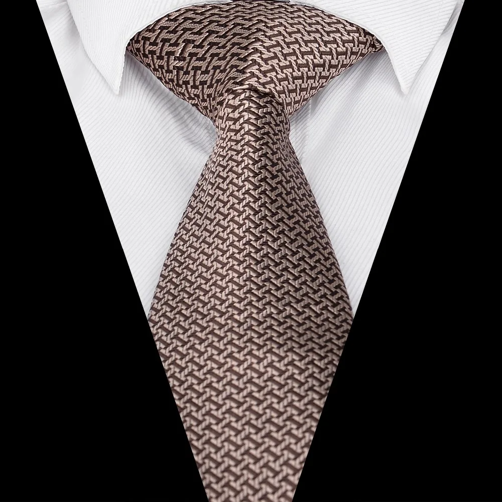 

New Men`s Tie brown Plaid Jacquard Woven Necktie Gravata For Men Formal Wedding Party Business 8cm 100% Polyester