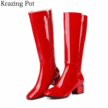 

2020 New Arrival Large Size Genuine Leather Med Heels Square Toe Thigh High Boots Zipper Streetwear Party Knee-high Boots Lyc