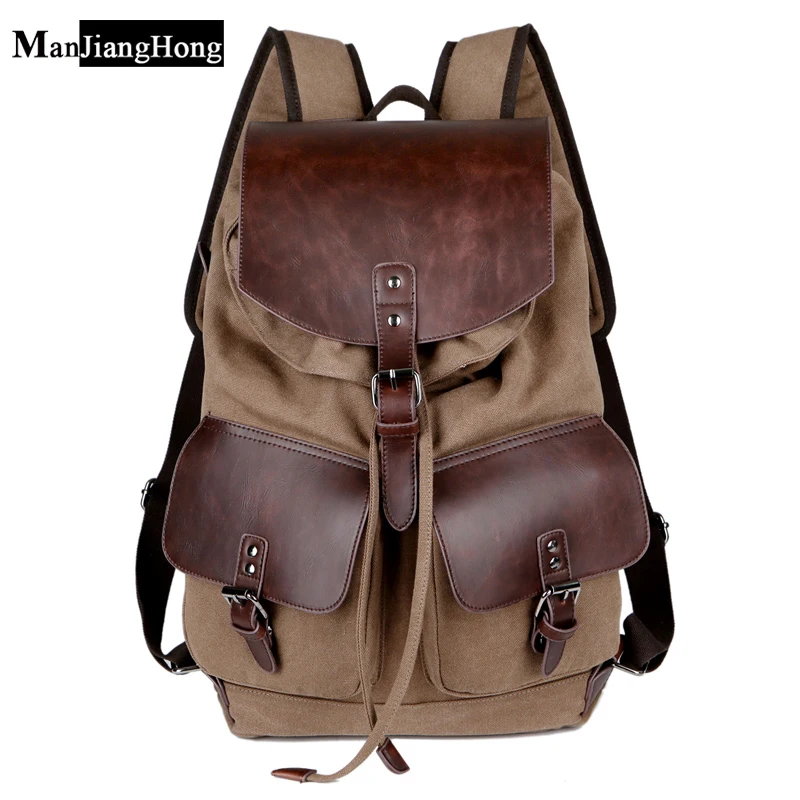 High Quality Vintage Fashion Casual Canvas Microfiber Leather Women Men Backpack Backpacks ...