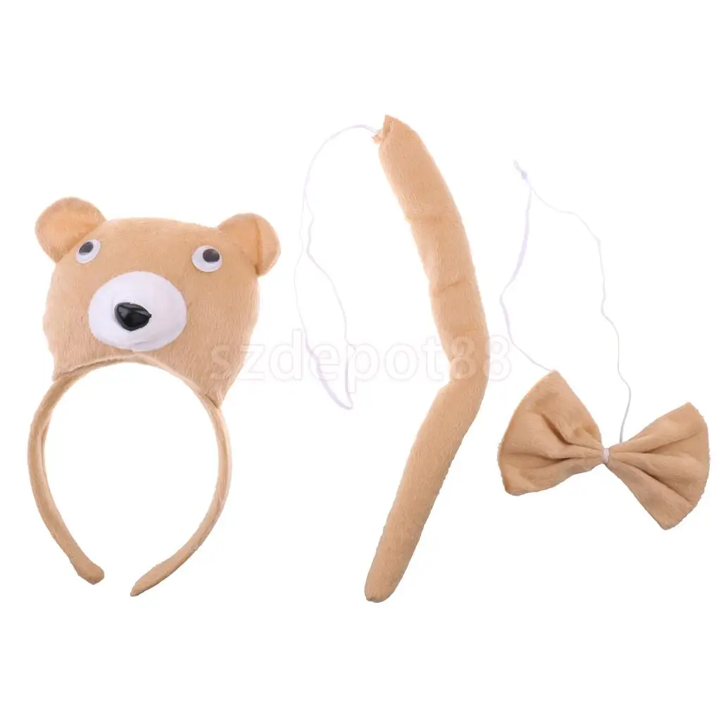 Set of 3pcs Birthday Girls Boys Kids Cartoon Bear Bee Monkey Costume Set Headband Bowtie Tail Fancy Dress Party Accessories