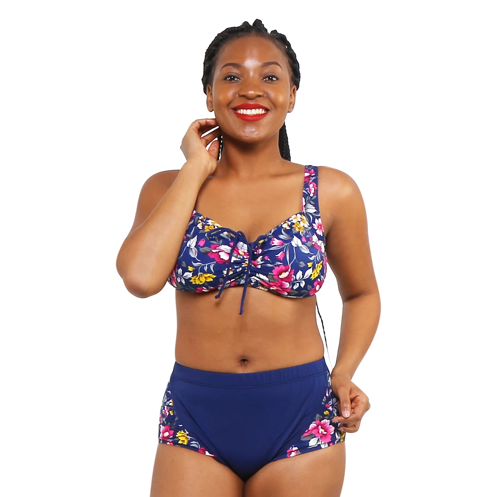 

bikini women swimwear sexy sling low waist halter deep v flower printed large size big cup plus bust bathing swimsuit biquini