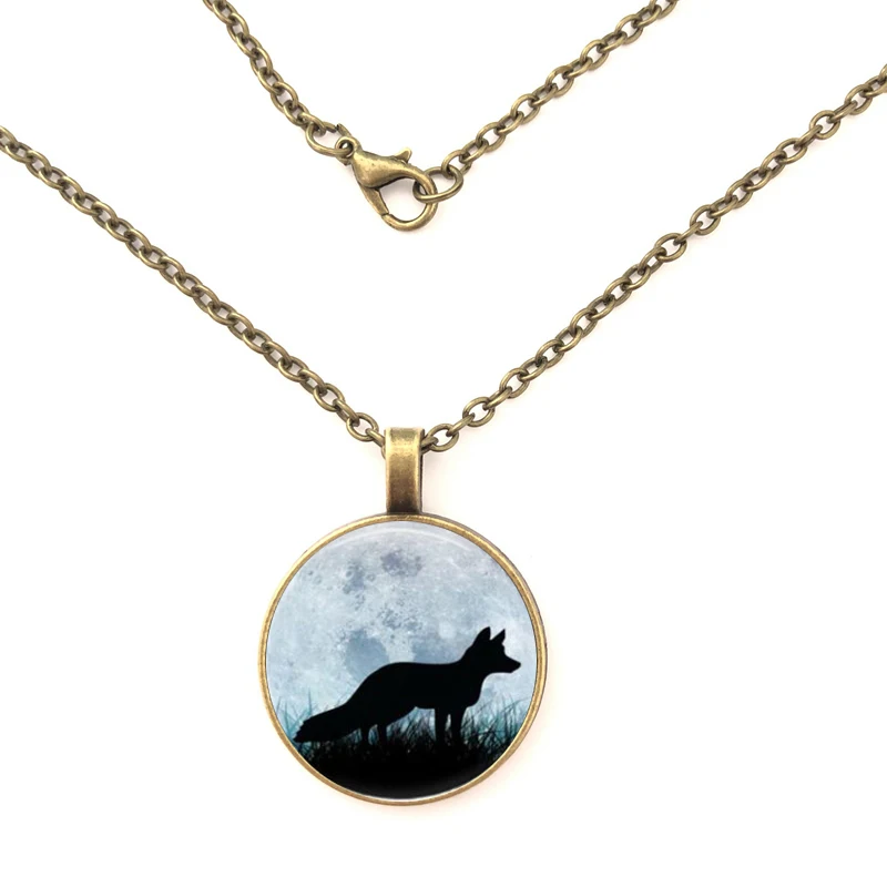 

Fox Cabochon Tibetan Silver Glass Chain Pendant Necklace Jewelry