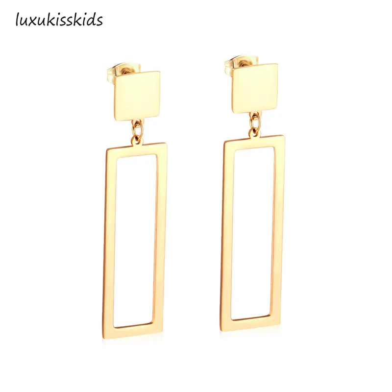 LUXUKISSKIDS Korean Statement Square 316L Stainless Steel Drop Jewelry Earrings Set For Women Party Gift Gold/Silver Earrings