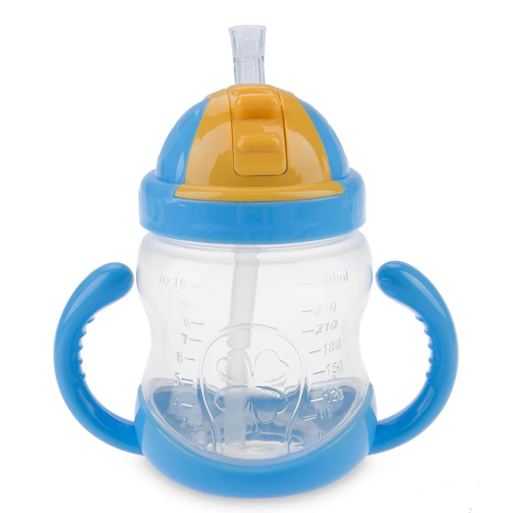 Best-Selling 1Pc New Double Handle Baby Trainer Cup Straw Type Cup Baby Kids Children Feeding Drinking Water Bottle Cup 280ml 02