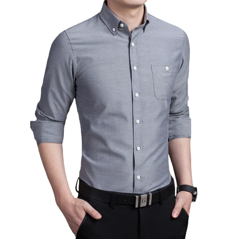 Size 4XL 5XL Pure Color Dress Shirt Men 