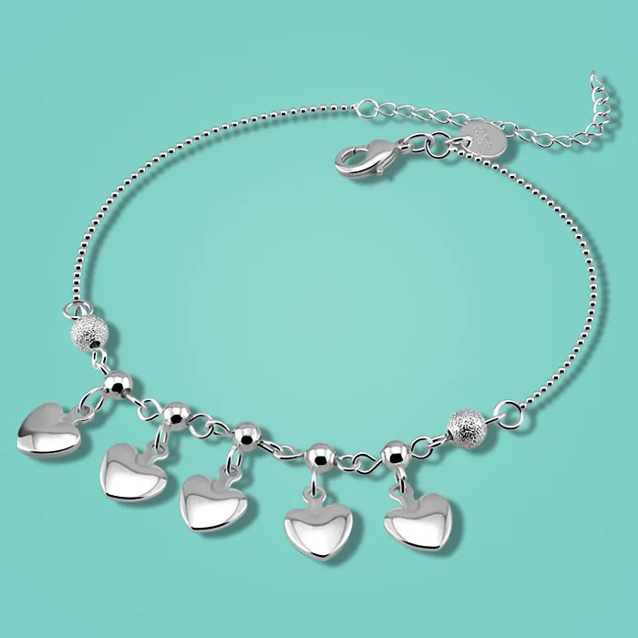 New 925 sterling silver chains for woman heart pendant solid silver anklets lady fashion body jewelry