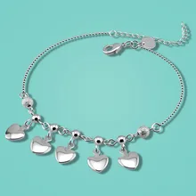 New 925 sterling silver chains for woman heart pendant solid silver anklets lady fashion body jewelry