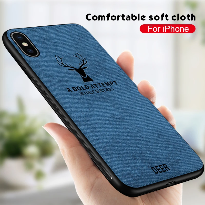 

3D Deer Pattern Fabric Cloth Phone Cases for iPhone 7 for iPhone 6 8 6s 7 Plus 11 Pro X XR XS Max TPU Bumper ShockProof Cover