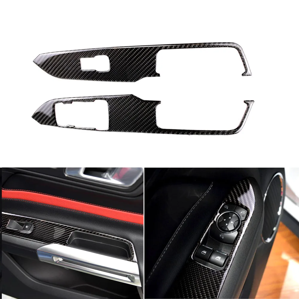 Углеродное волокно окно список кнопка переключатель замок крышка отделка Наклейка для Ford Mustang 2015 2016 2017 15-17 левый руль