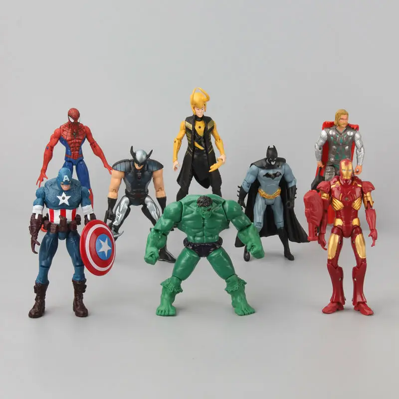 

8 pcs/Set Superheroes Fashion The Avengers Captain American Hulk X-men Spiderman Mini PVC Action Figure Toys Dolls 12- 18 CM